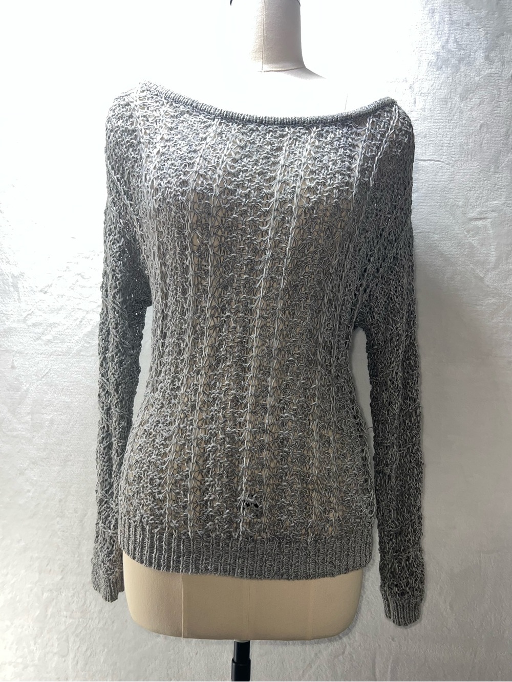 American Eagle Outfitters Gray Open-Knit Boatneck Women's Sweater Size Small